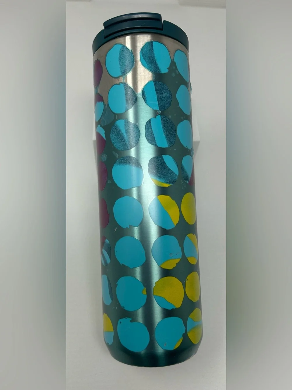 Starbucks Teal Tumbler with Blue, Purple & Yellow Dots 16oz
